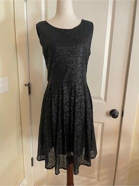 ISSI Black Sleeveless Sequin Fit-and-Flare Dress